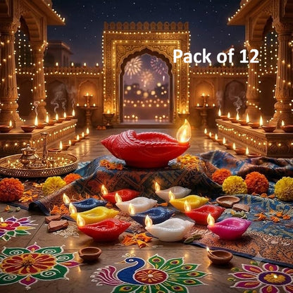 Flameless & Smokeless LED Diya (Pack Of 12)
