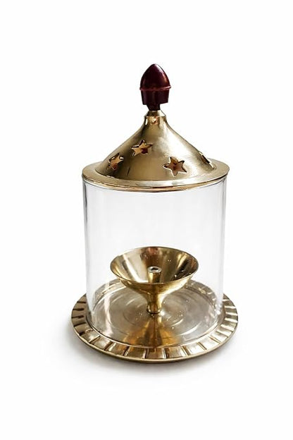 Brass and Glass Akhand Diya Puja Oil Lamp