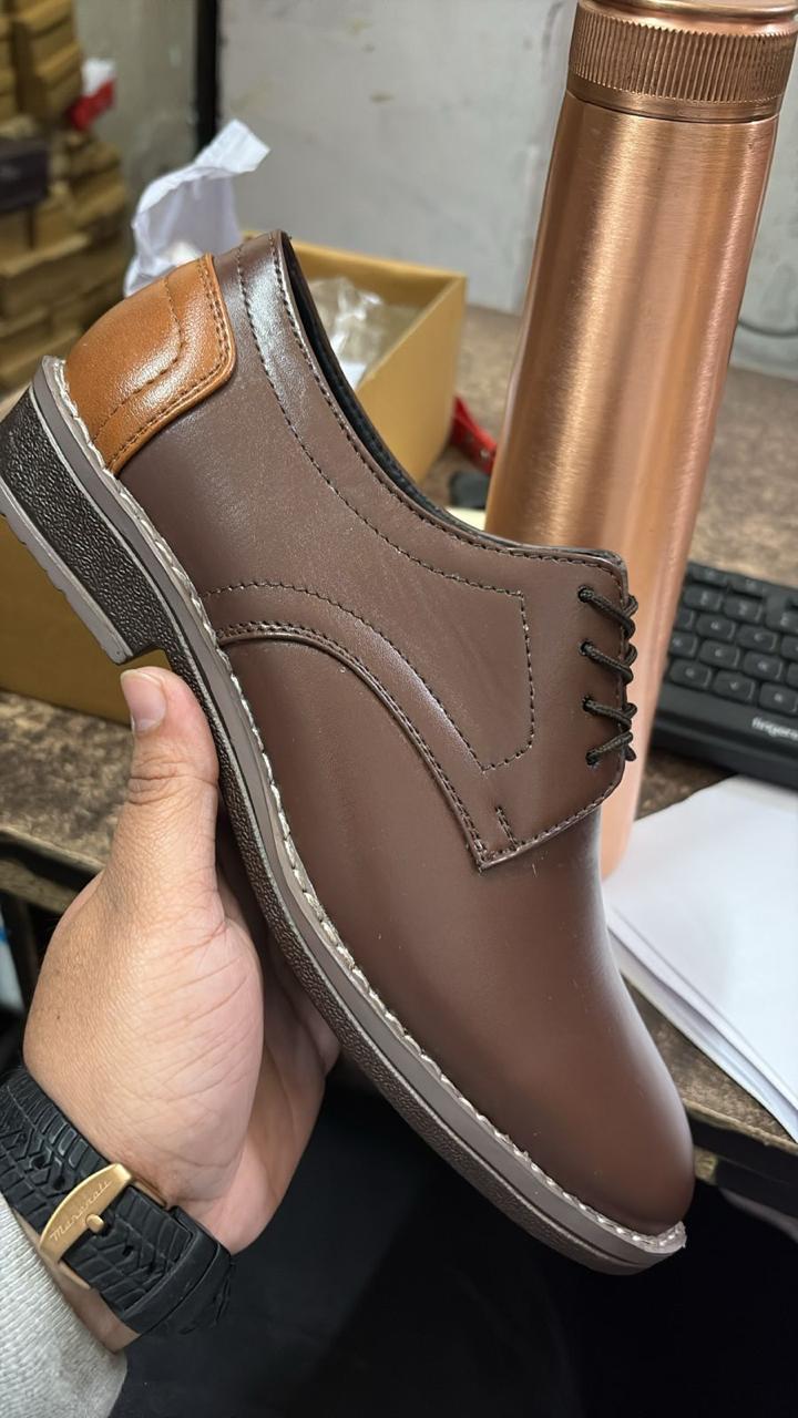 Stylish Vegan Leather Semi Casual Brown Lace Up Shoes - Size = 9