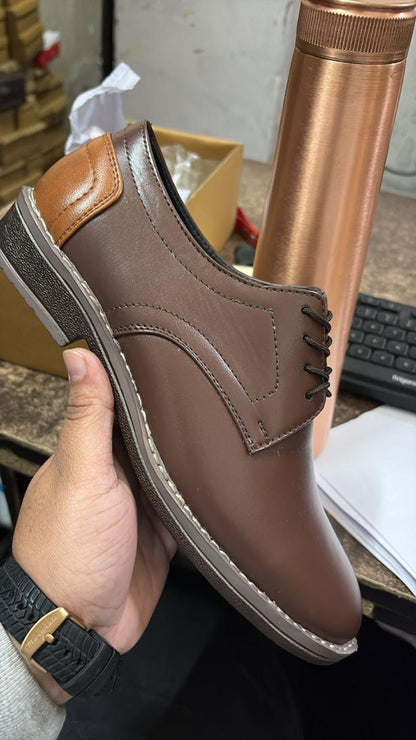 Stylish Vegan Leather Semi Casual Brown Lace Up Shoes - Size = 9