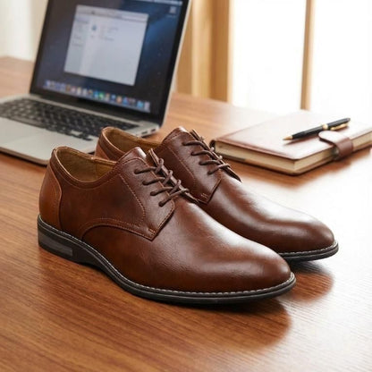 Stylish Vegan Leather Semi Casual Brown Lace Up Shoes - Size = 9